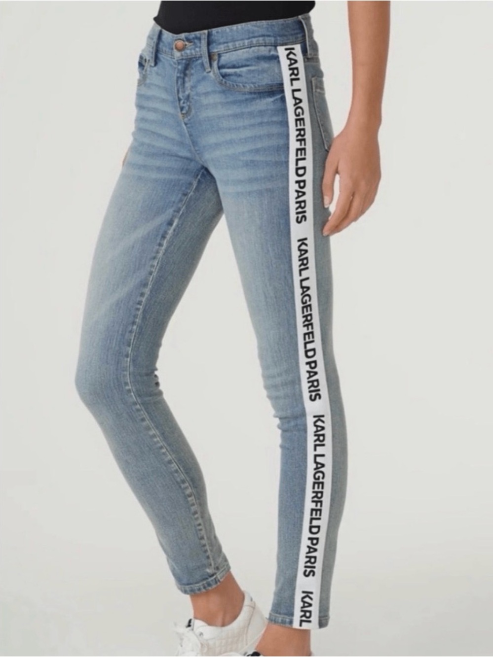 Karl Lagerfeld Slim Skinny Jeans with White Logo Side Stripes
